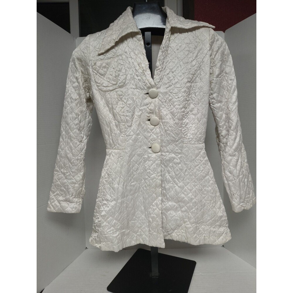 Vintage 1960s Mod Quilted Jacket Ivory Off-White Albert & Albert